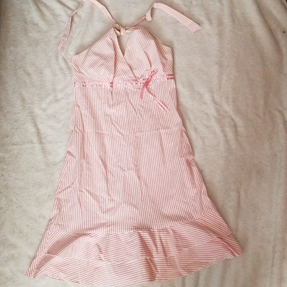 Teeze Me Pink & white halter sundress sz S